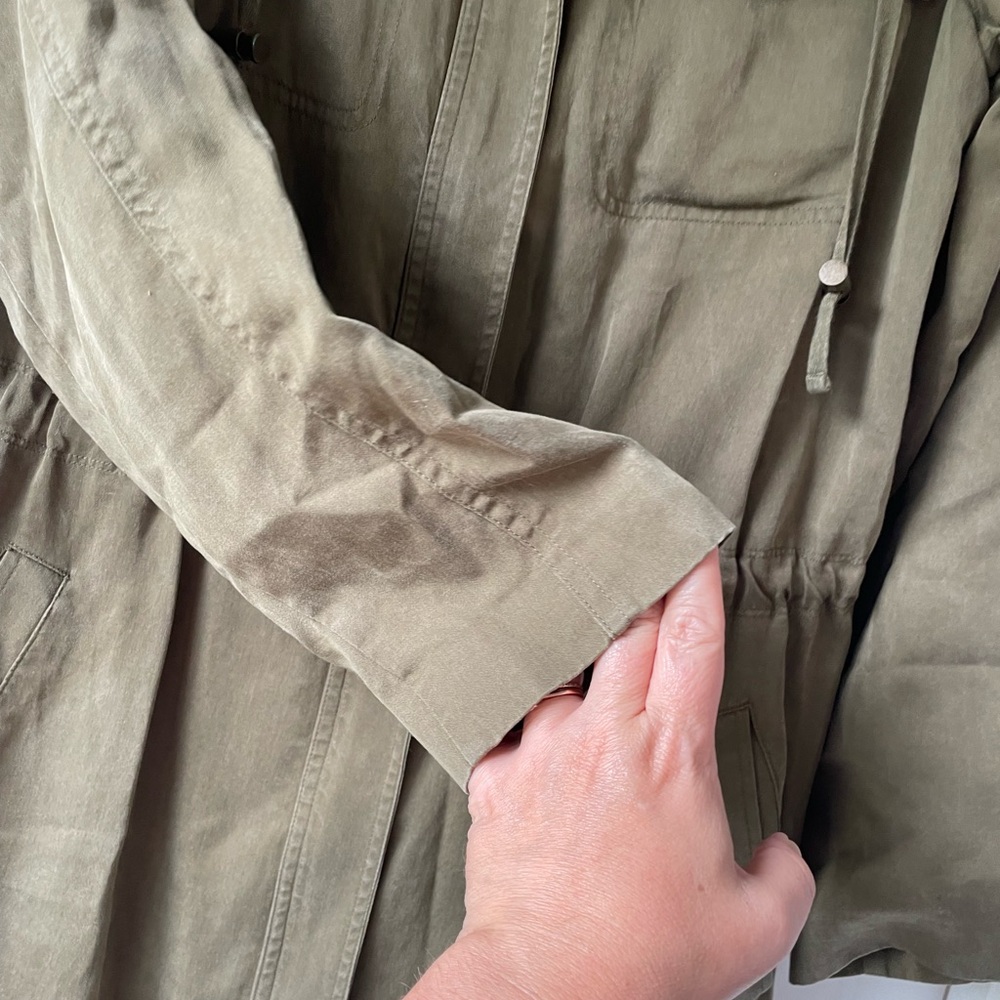 Eileen Fisher Utility Jacket Olive Green Hooded Lightweight Coat Minimalist - Picture 8 of 10